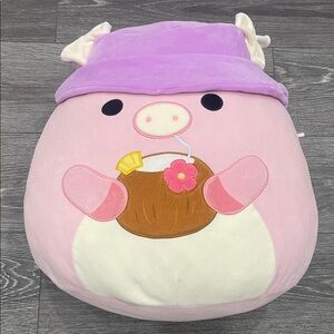 Squishmallows Pink Purple Pig with Coconut Drink Plush
